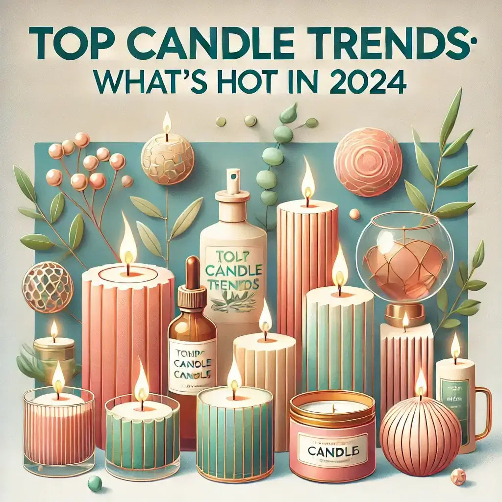 Colorful display of candles representing top trends for 2024, showcasing styles and designs in a modern setting.