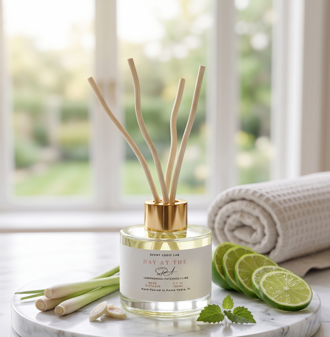 Day at the Spa Reed Diffuser 100ml, hand-poured home fragrance with eucalyptus and lavender