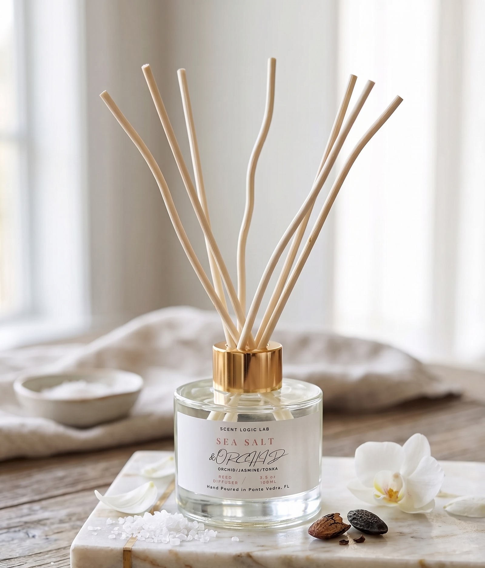 Sea Salt and Orchid Reed Diffuser 100ml, hand-poured home fragrance