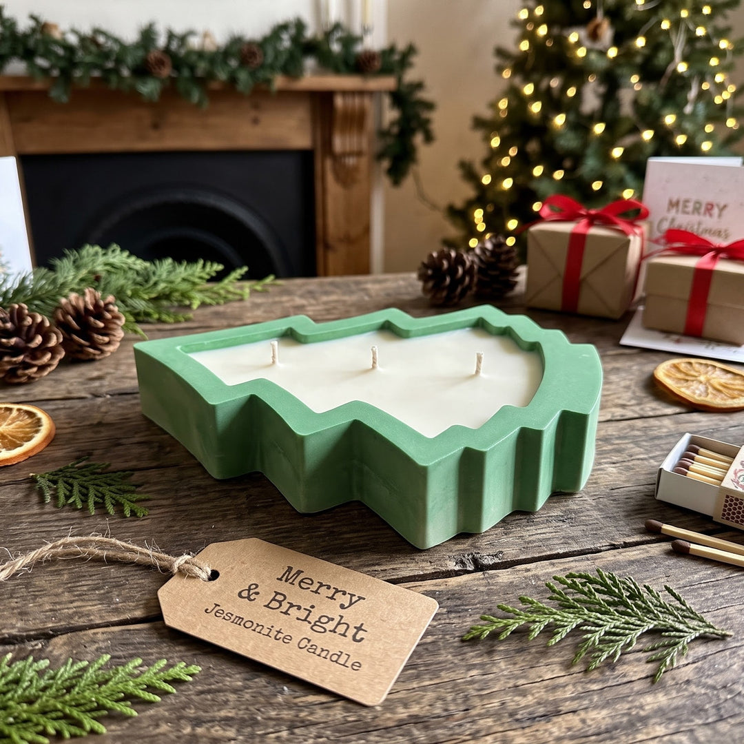 Merry &amp; Bright 3-Wick Christmas Tree Candle