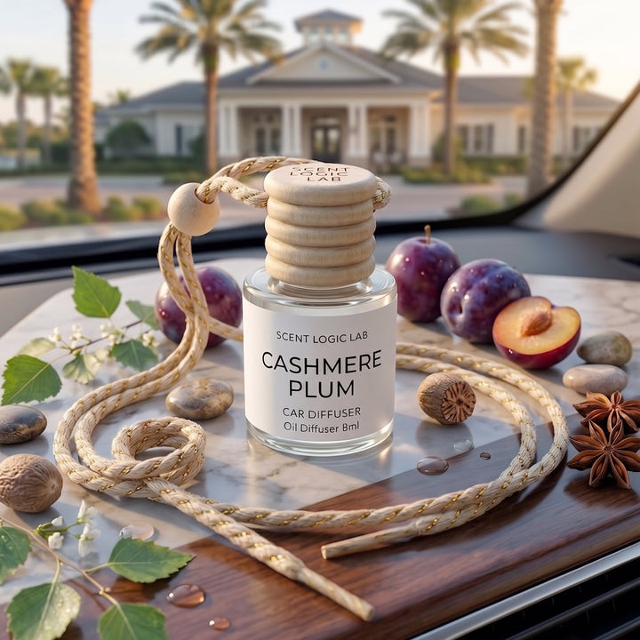 A car diffuser bottle labeled &