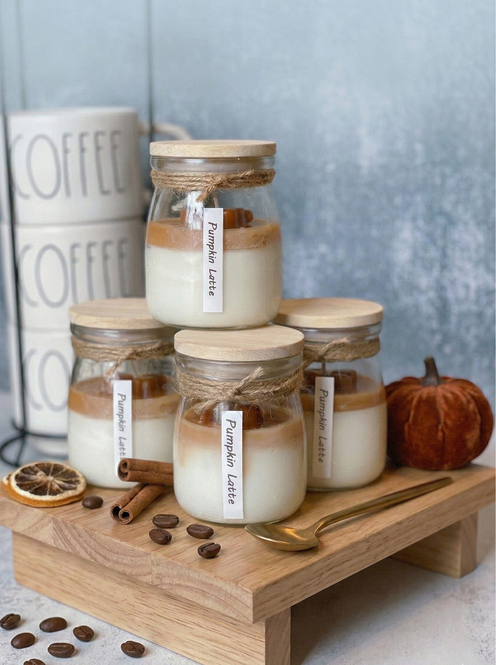 Coffee Candle in Glass Jar – Hand-Poured 100% Soy Wax, Small 3"H×2"D or Large 3.5"H×2.8"W, Coffee Shop & Pumpkin Latte Scents, Made in USA