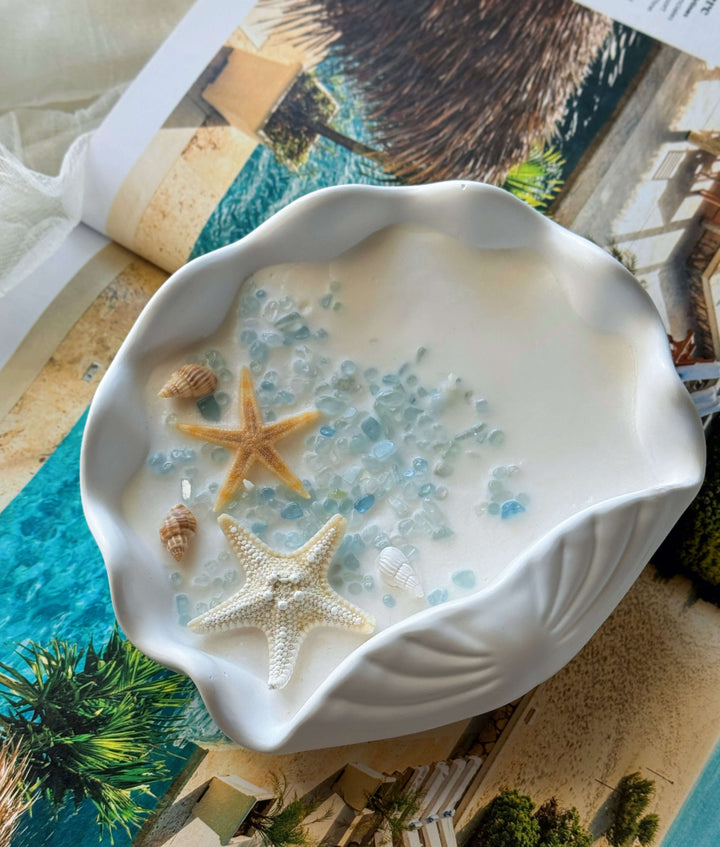 Ocean’s Whisper Large Scented Candle in Jesmonite Shell Vessel