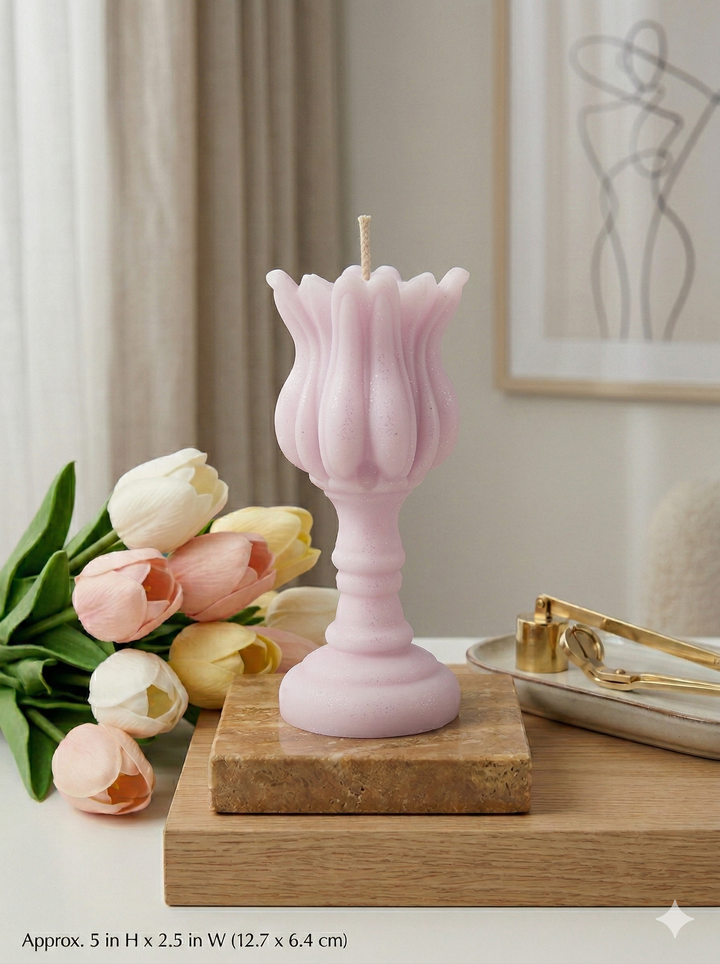 Tulip Candle in Pale Orchid – Handcrafted Soy Wax Sculptural Candle, Chic Dining Table or Mantel Accent, Handcrafted in USA