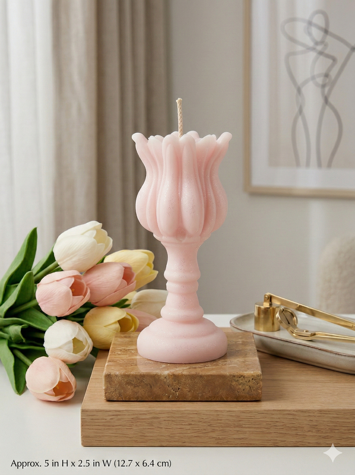 Tulip Candle in Pale Pink – Artisan Soy Wax Tulip Sculpture, Available in Rose Petals, Lily of the Valley &amp; Wild Lavender Scents