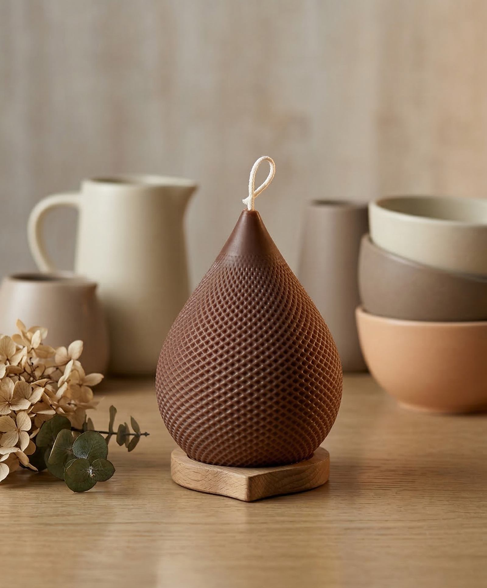 Teardrop Candle in Brown – Artisan Natural Wax Sculptural Candle, Available in Black Ice, Ocean Breeze & High Tide Scents, Made in USA