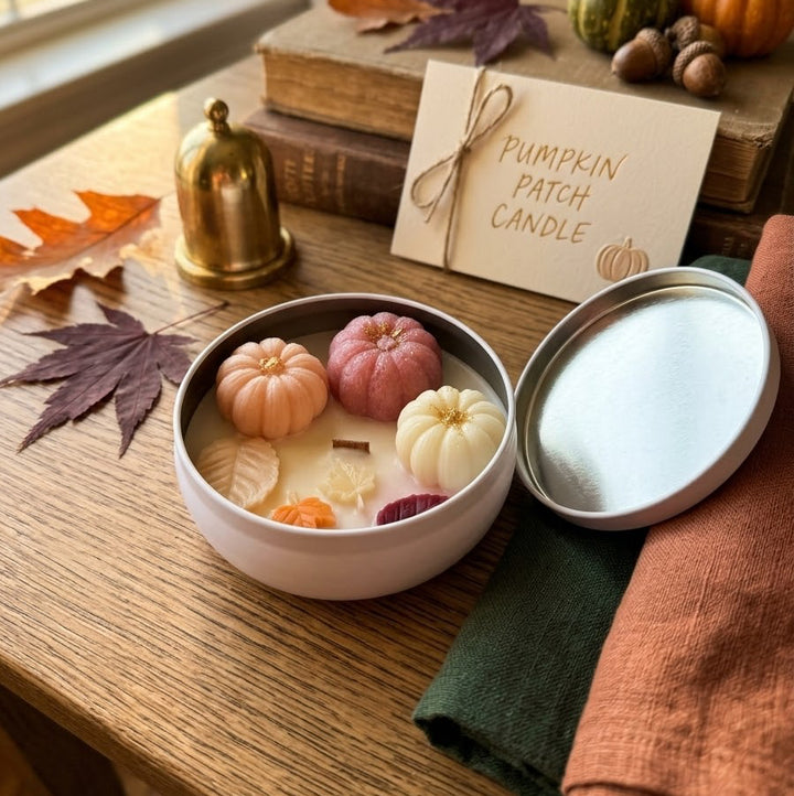 Fall pumpkin patch candle in pink container