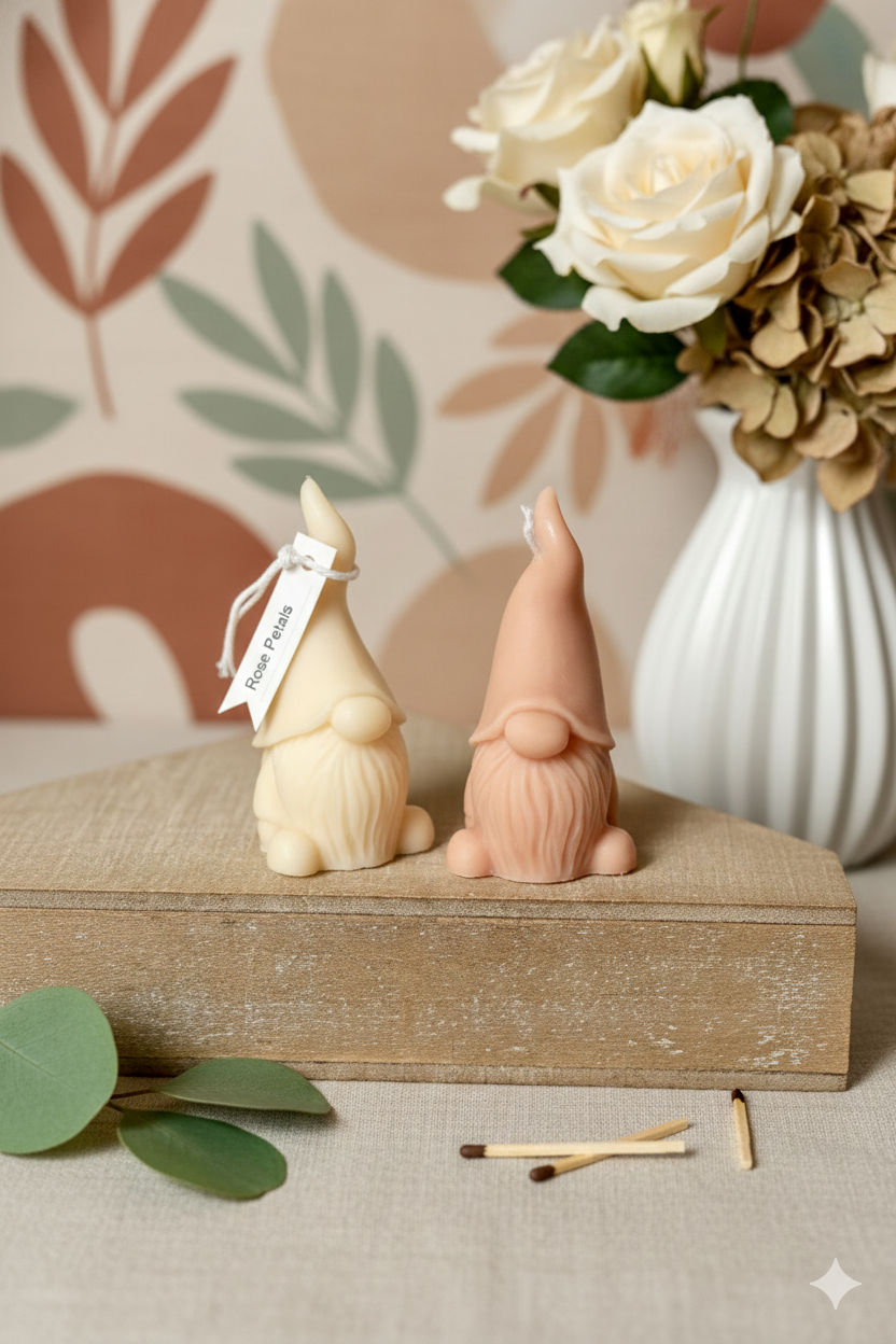 Gnome Scented Candle in Ivory – Hand-Poured 100% Soy Wax, 4"H Sculptural Gnome, Cottagecore Home Décor, Handcrafted in USA
