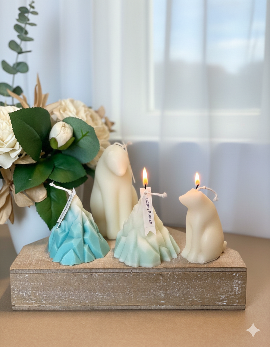 Iceberg Candle – Hand-Poured Eco-Friendly Wax, 3"×3" One-of-a-Kind Ice Sculpture, Blue Ice or Clear Ice, Handcrafted in USA