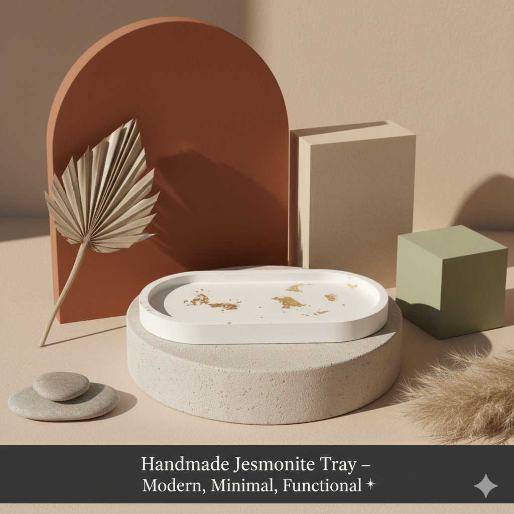 Jesmonite Oval Tray Handmade – 6"×4"×1" Eco-Friendly Minimalist Catchall, Jewelry, Keys & Skincare Organizer, Made in USA
