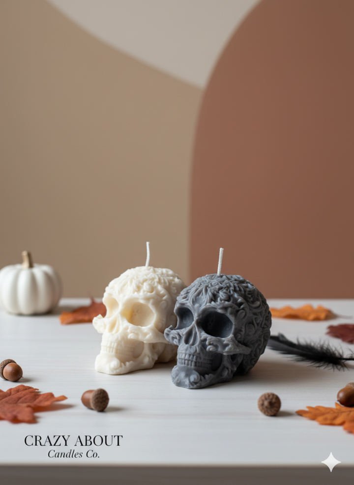 Handmade Skull Candle with Floral Details – Custom Colors & Scents for a Unique Touch