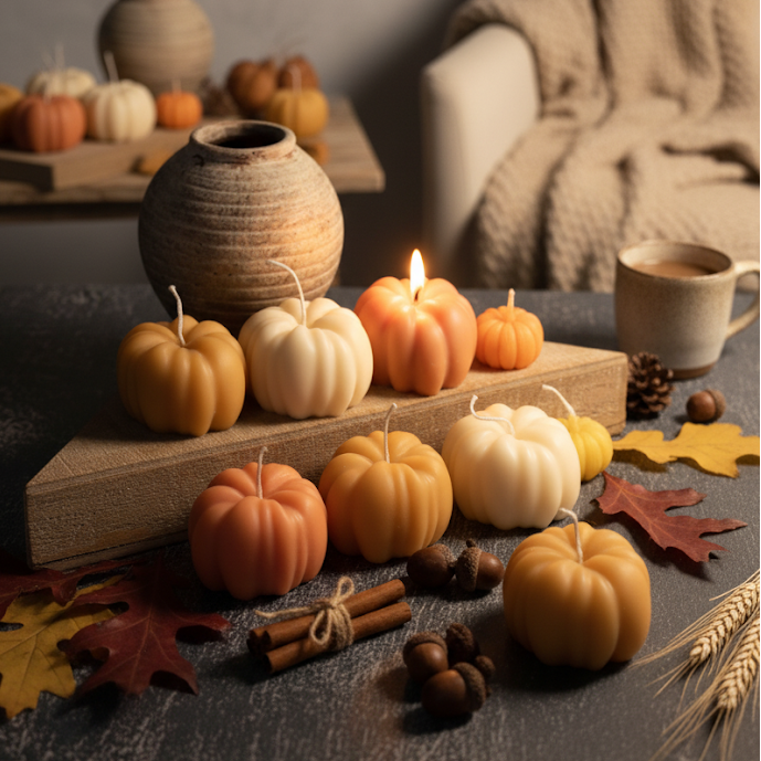 Handmade Fall Pumpkin Candle – 5oz Natural Soy Wax, Available in Ivory, Almond, Honey & Orange, Pumpkin Apple & Autumn Harvest Scents