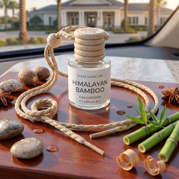 A car diffuser bottle labeled &