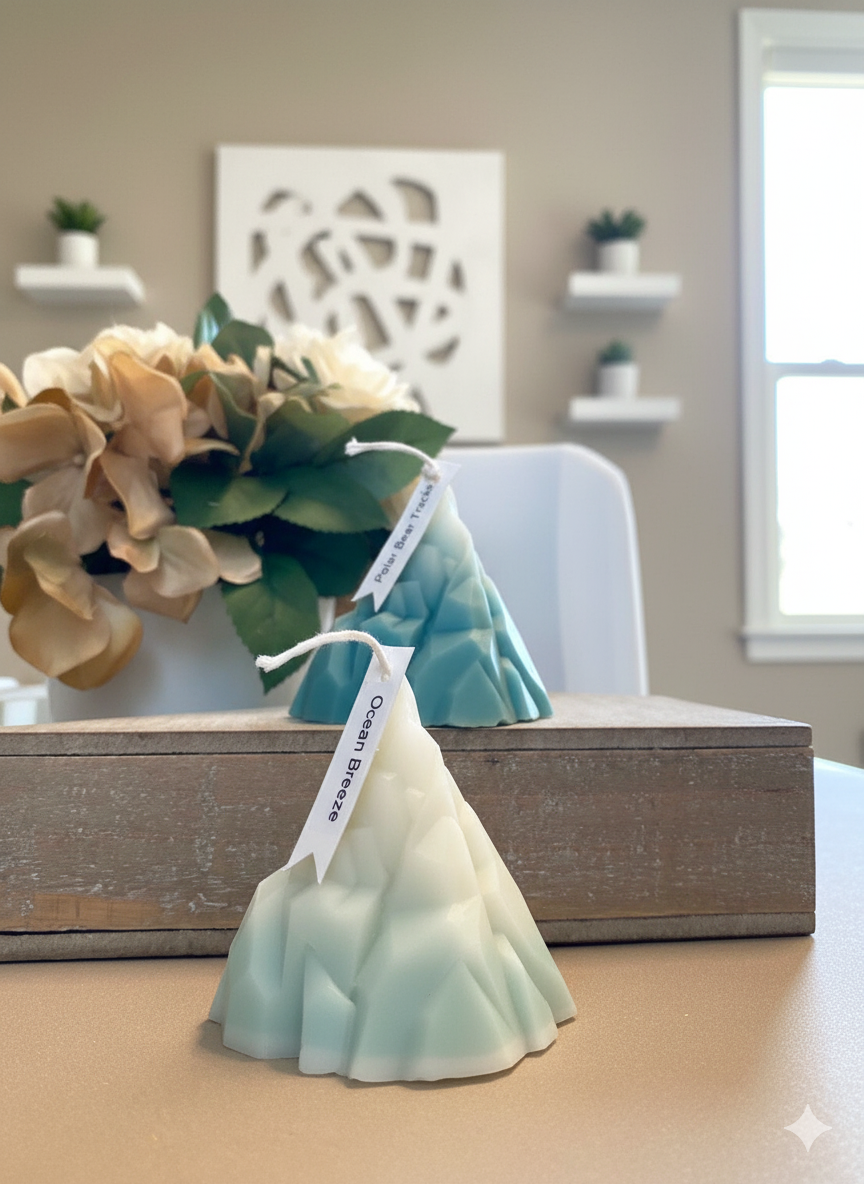 Iceberg Sculpture Candle in Clear Ice – 8oz Artisan Eco-Friendly Wax, Minimalist Coastal Home Décor Statement Piece