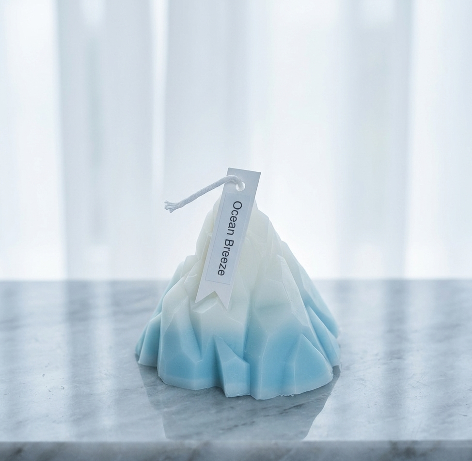Iceberg Sculpture Candle – Hand-Poured Soy Wax | Blue Ice &amp; Clear Ice
