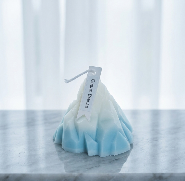 Iceberg Sculpture Candle – Hand-Poured Soy Wax | Blue Ice &amp; Clear Ice