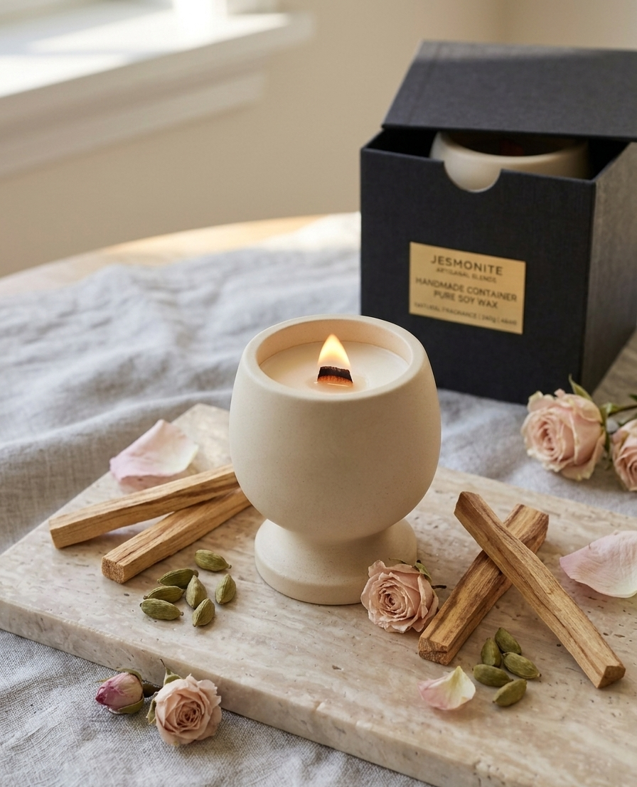 Jesmonite container Handmade Container Candle by Crazy About Candles