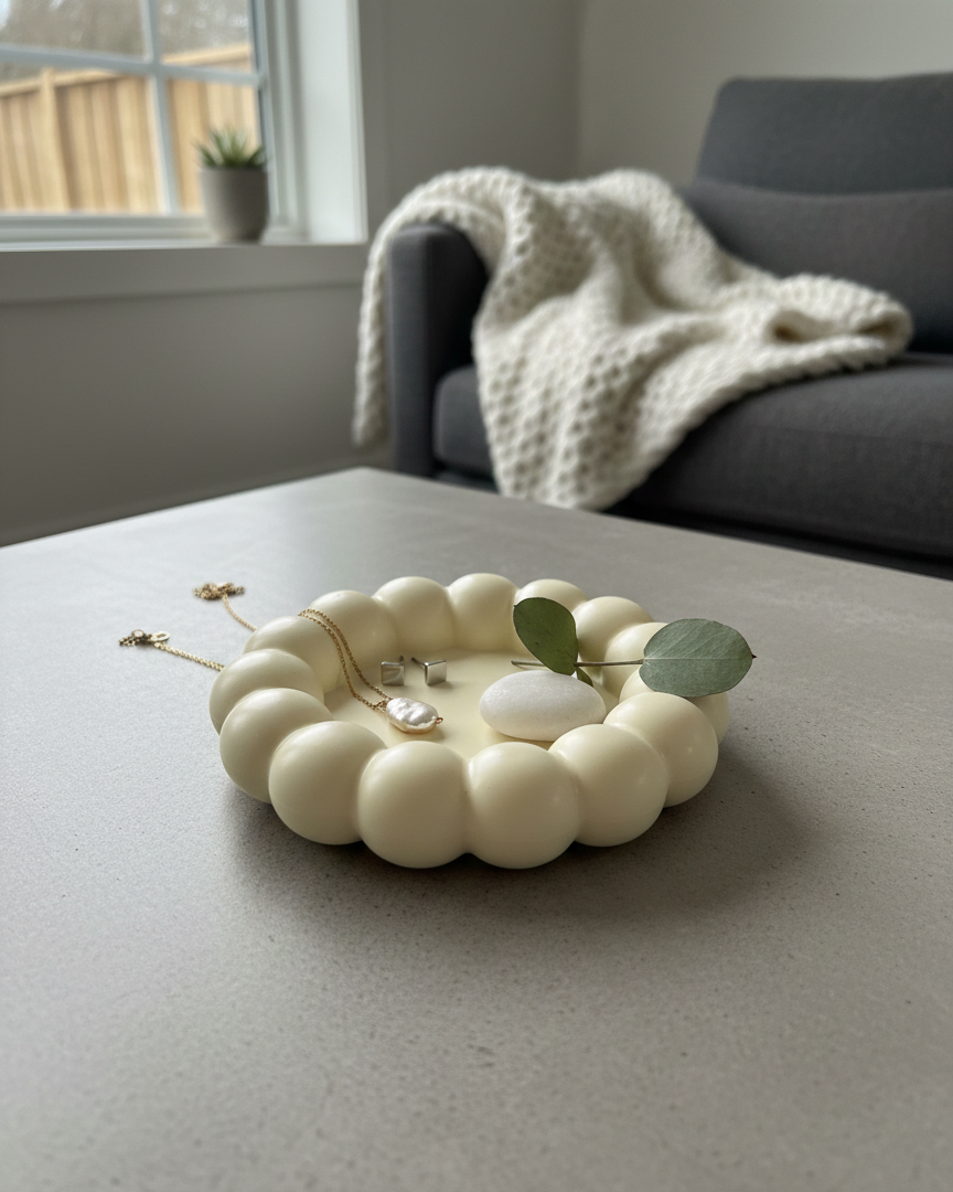 Decorative white bubble Jesmonite tray for jewelry or trinkets
