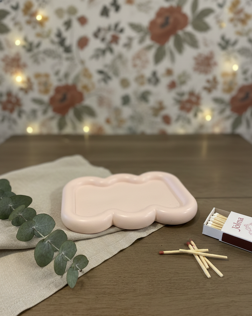 Pink cloud-shaped Jesmonite Dish for jewelry or trinkets.