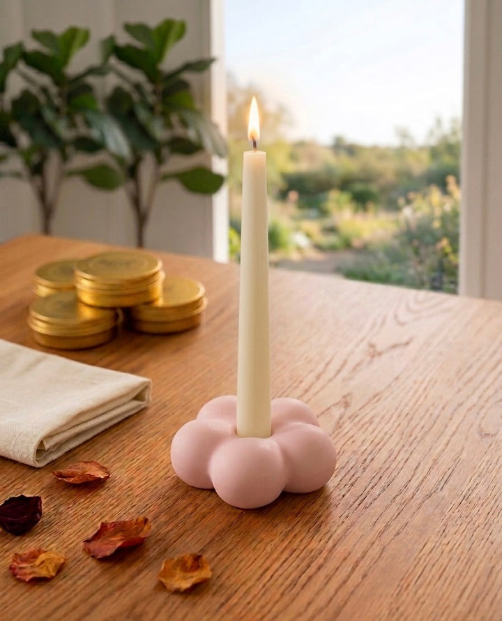Floral Bubble Taper Candle Holder – Handcrafted Jesmonite