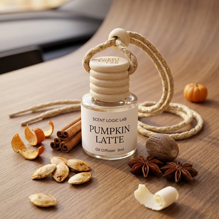 A clear glass oil diffuser bottle labeled &