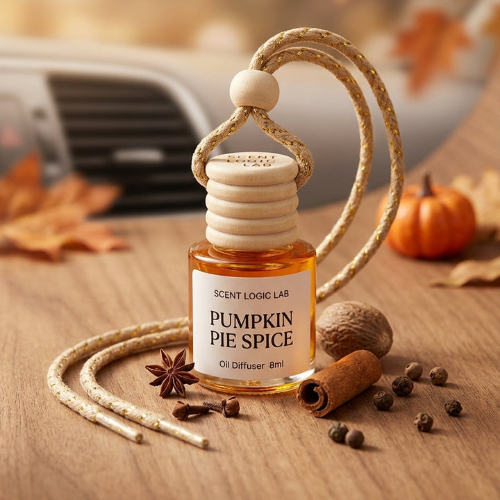 A small glass oil diffuser bottle labeled &