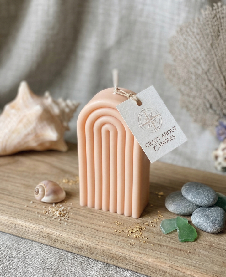 Rainbow Arch Candle in Peach – Vibrant Layered Soy Wax Arch Candle, Handcrafted in USA, 40Hr Burn