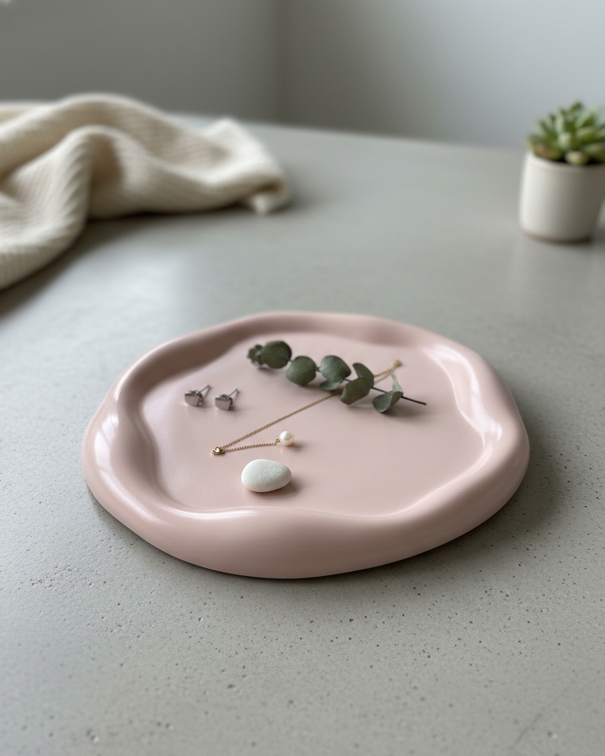 Pink Jesmonite trinket dish and candle holder