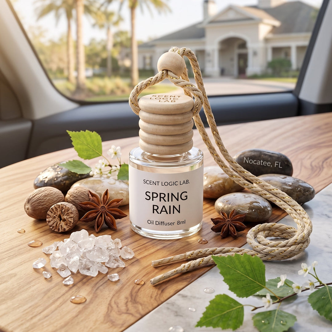 A reed diffuser bottle labeled &
