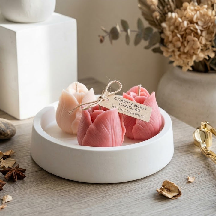 Tulip Trio Candle in Artisan Jesmonite Bowl