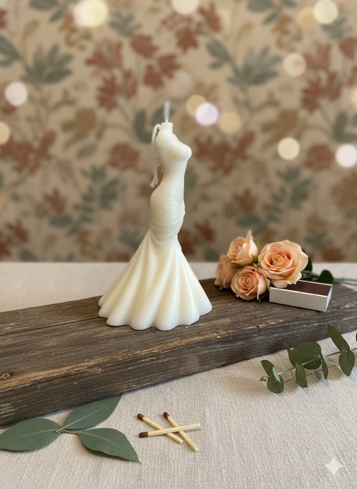 Wedding Dress Candle | Hand-Poured Soy Wax Bridal Sculpture