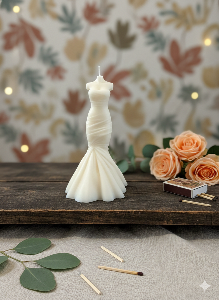 Wedding Dress Candle | Hand-Poured Soy Wax Bridal Sculpture