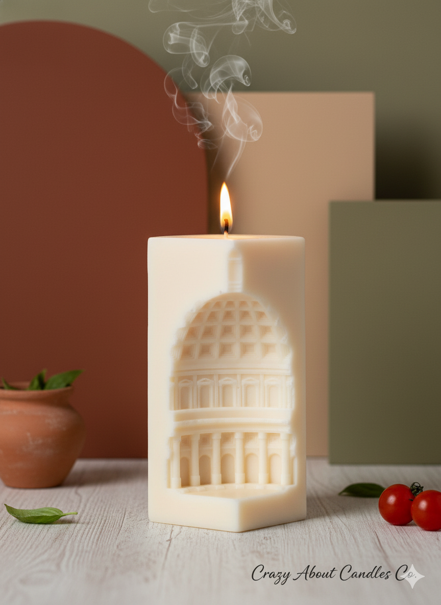 When In Rome Candle in Ivory – Hand-Poured Natural Soy Wax, 5"H×2"W, Fresh Basil, Tomato & Citrus Scent, Handcrafted in USA