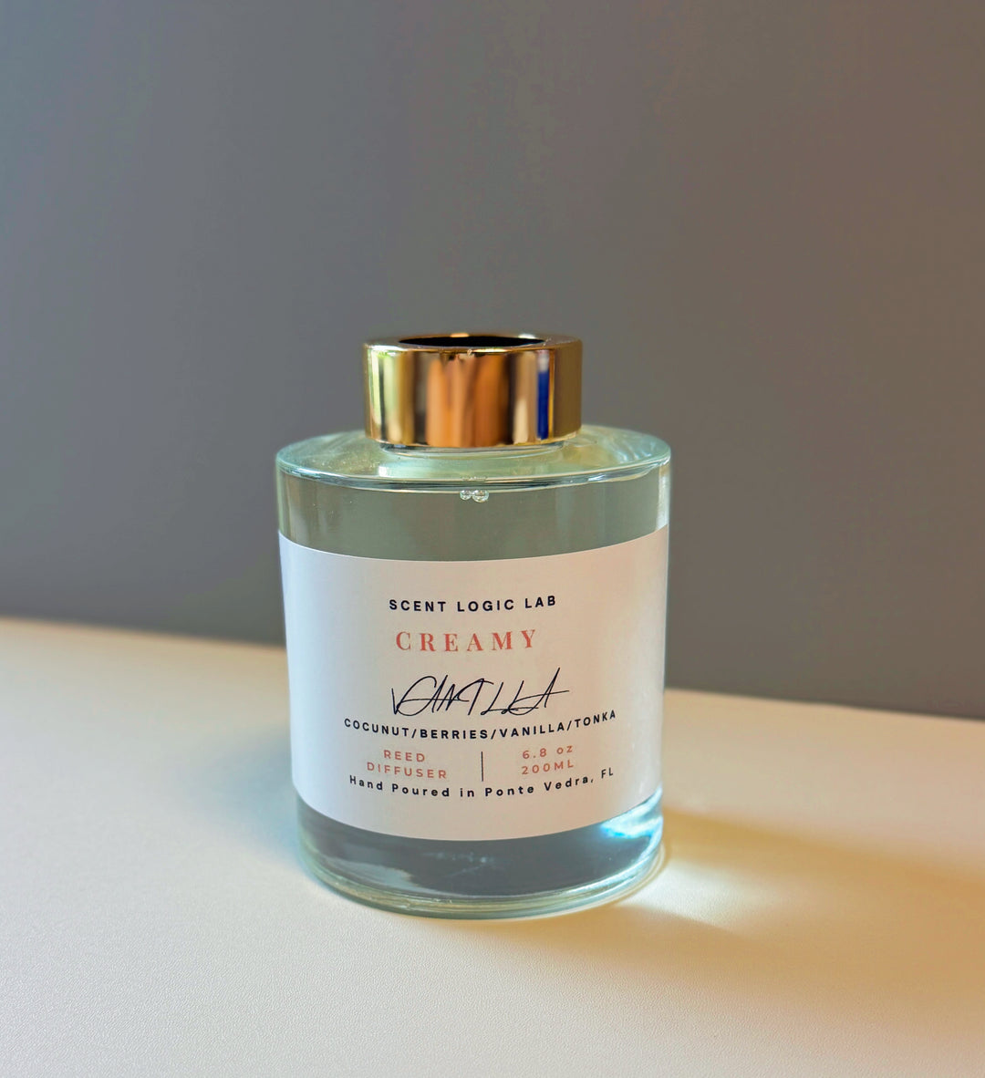 Creamy Vanilla Reed Diffuser by Scent Logic Lab in 200ml, hand-poured in Ponte Vedra, FL for a cozy ambiance.