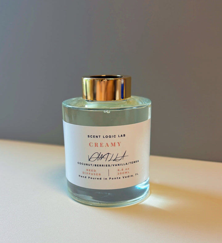 Creamy Vanilla Reed Diffuser by Scent Logic Lab in 200ml, hand-poured in Ponte Vedra, FL for a cozy ambiance.