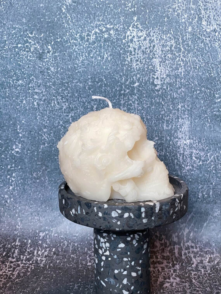Handmade Floral Skull Candle – Perfect for Gothic Home Decor