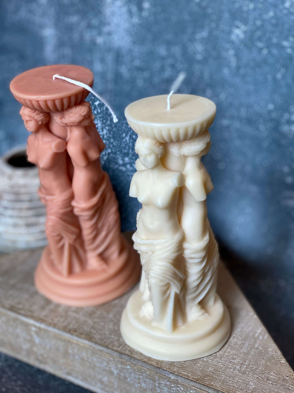 Handcrafted candle with three goddess figures
