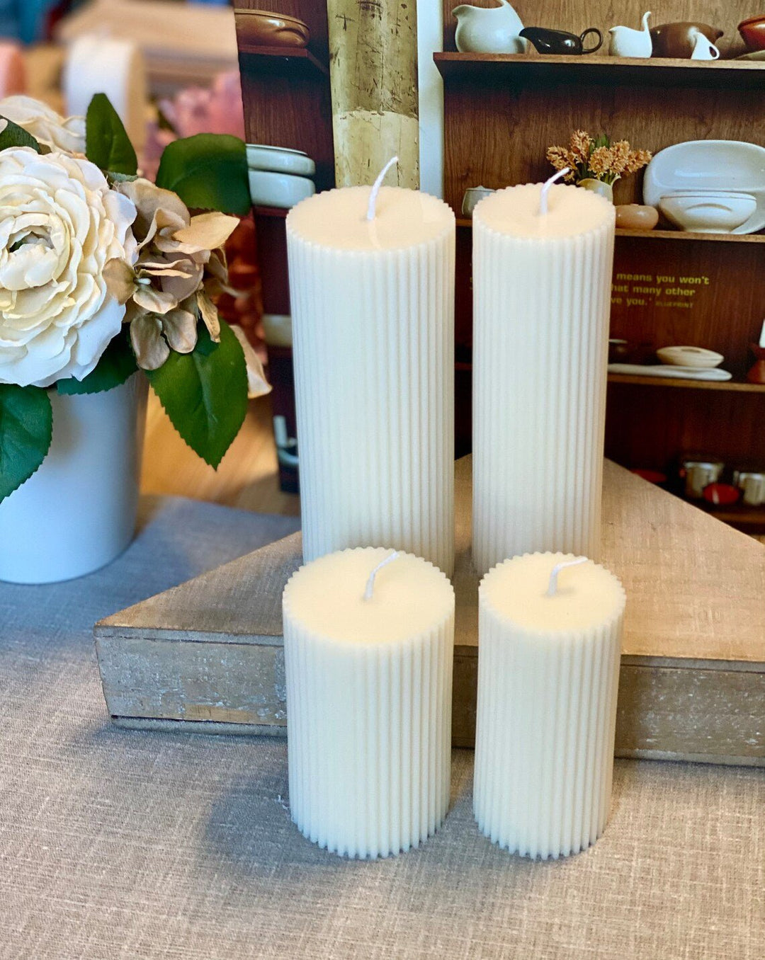 Minimalist Ribbed Pillar Candles - Crazy About Candles
