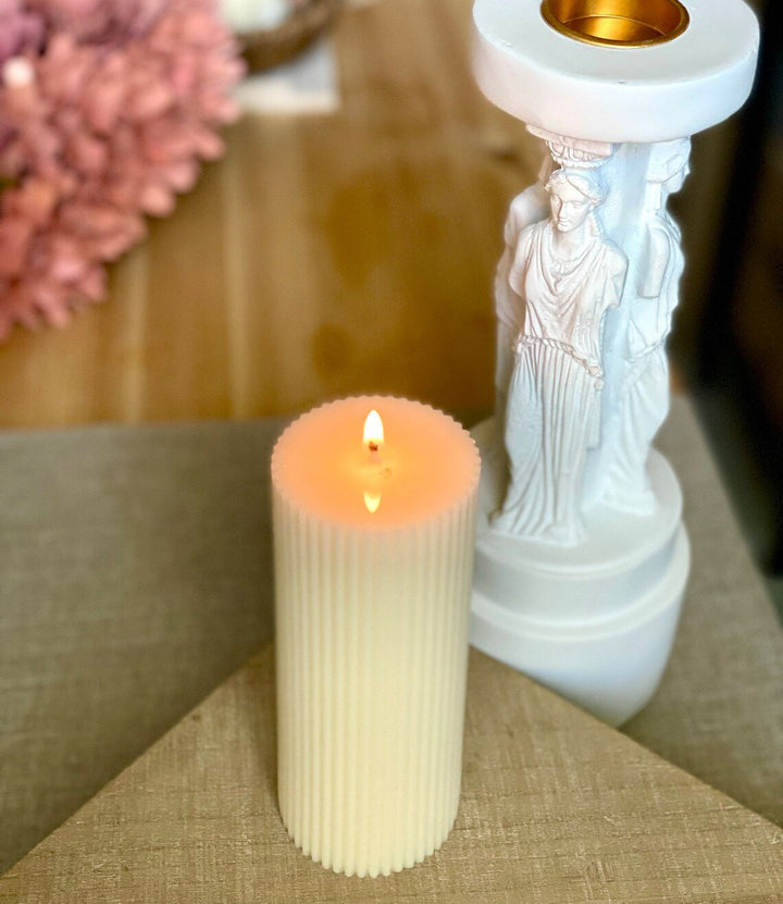 Minimalist Ribbed Pillar Candles - Crazy About Candles