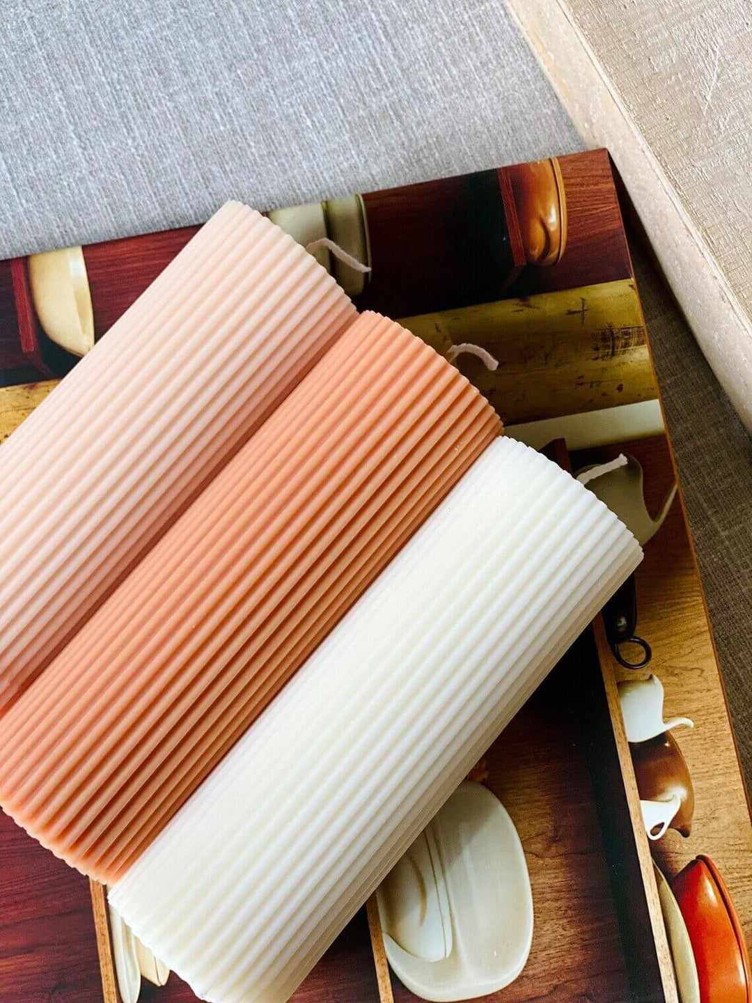 Handmade Minimalist Ribbed Pillar Candle – Elegant Home Decor