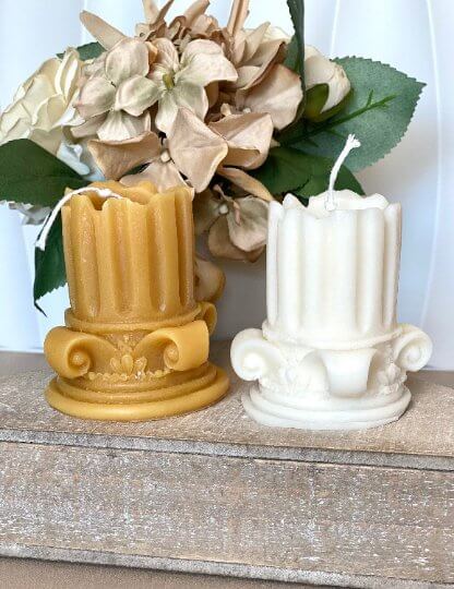 Handmade candle with classical column design